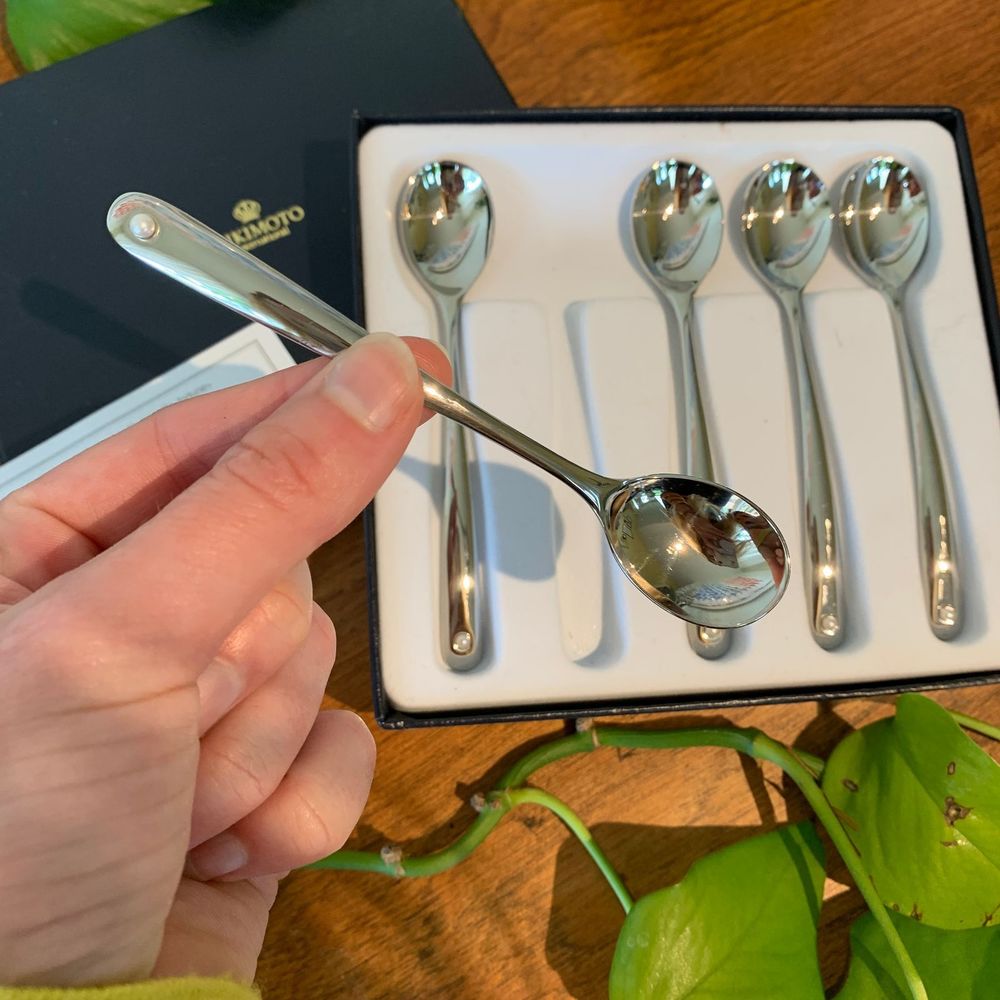 Mikimoto 24k White Gold Pearl Caviar Tea Spoon Set - Picture 3 of 6